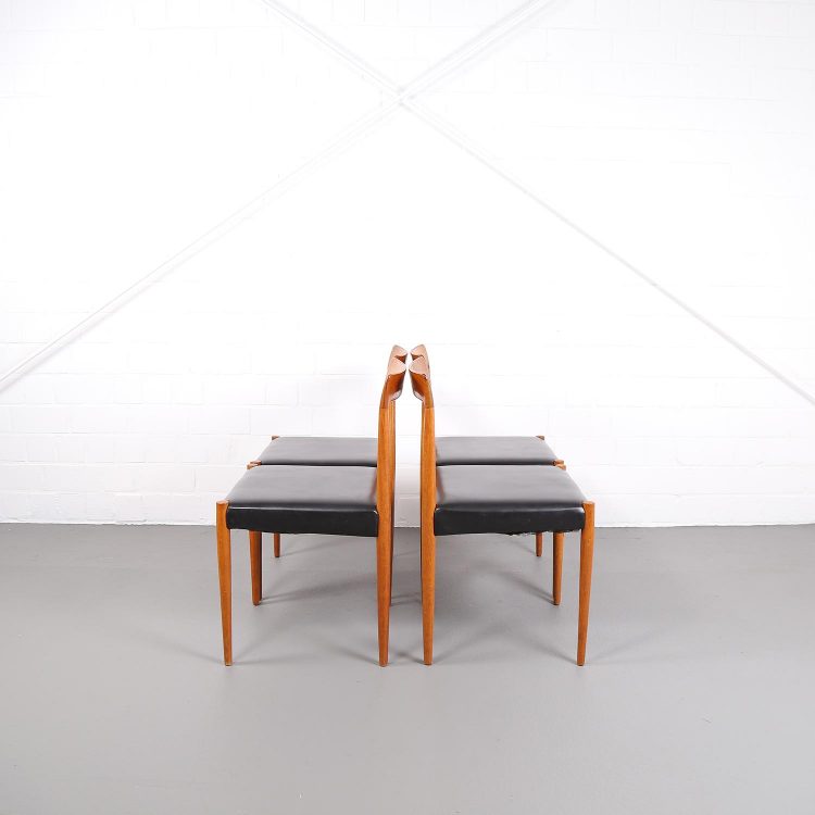 Four Minimalist Dining Chairs Danish Design Teak Leather - Image 8