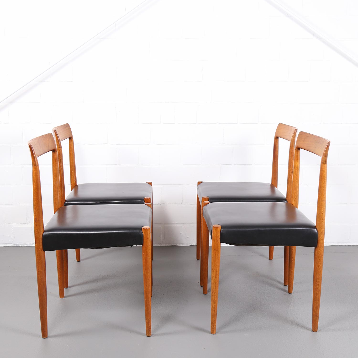 Four Minimalist Dining Chairs Danish Design Teak Leather 
