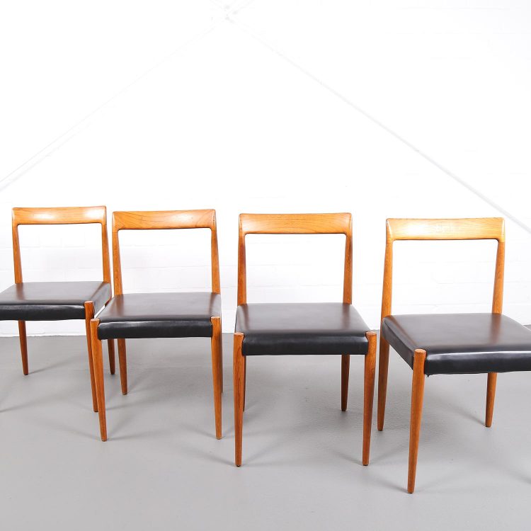 Four Minimalist Dining Chairs Danish Design Teak Leather - Image 4