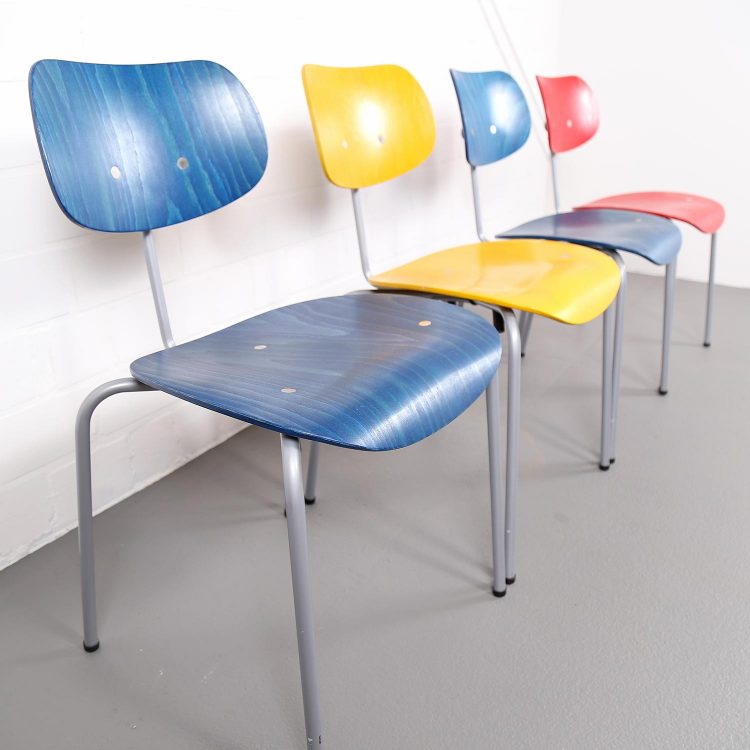 Wilde & Spieth Egon Eiermann SE 68 Stuhl Chair Vintage Designklassiker gebraucht gelb rot blau Designerstuhl kaufen