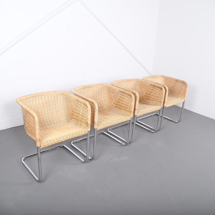 Bauhaus Chairs D43 Stahlrohr Freischwinger by Tecta Tubular Steel and Wicker