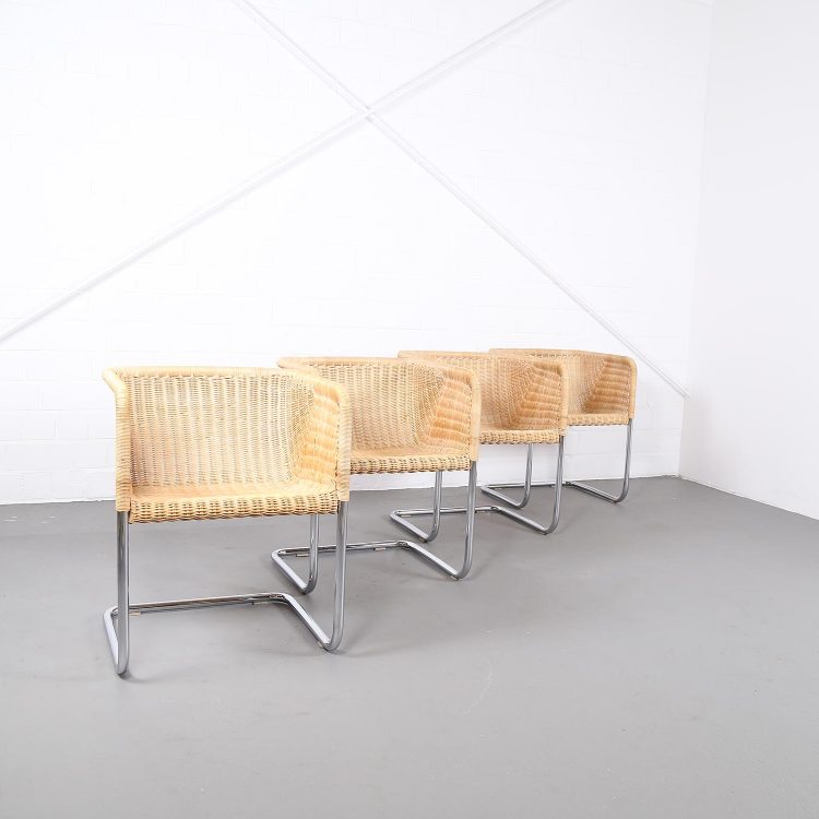 Bauhaus Chairs D43 Stahlrohr Freischwinger by Tecta Tubular Steel and Wicker