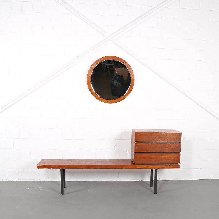 Danish Design Teak Set Telephone Bench with Chest of Drawers and Mirror