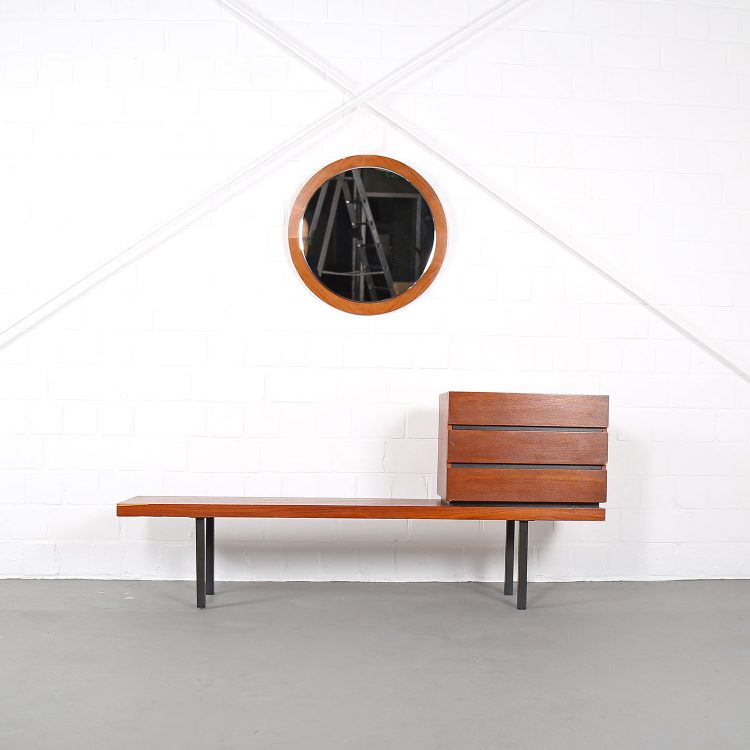 Danish Design Teak Set Telephone Bench with Chest of Drawers and Mirror