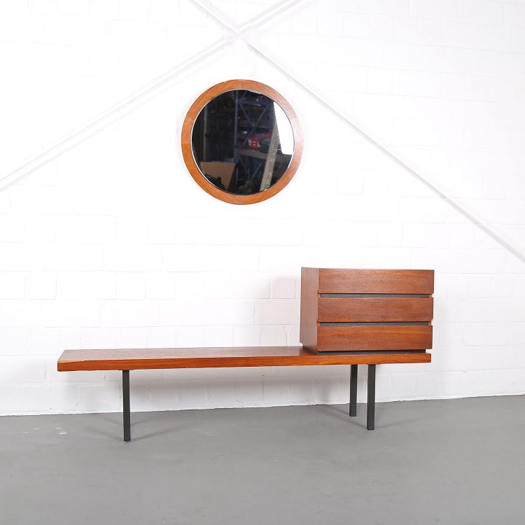 Danish Design Teak Set Telephone Bench with Chest of Drawers and Mirror