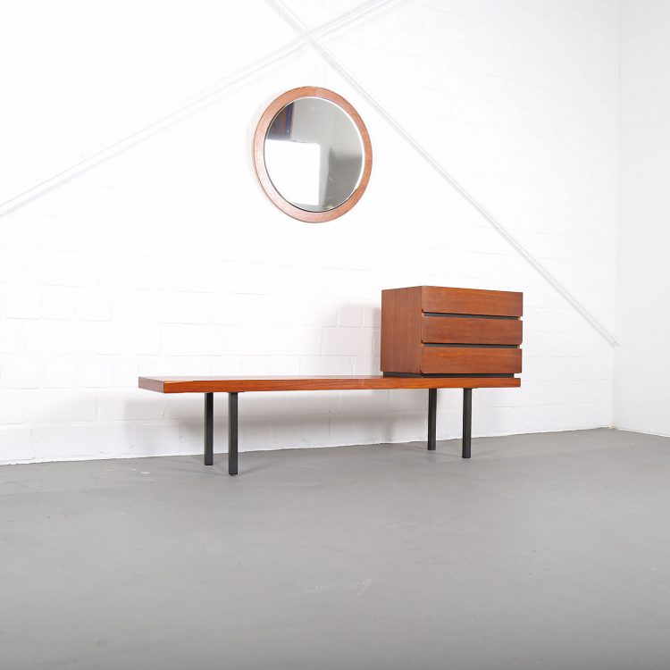 Danish Design Teak Set Telephone Bench with Chest of Drawers and Mirror