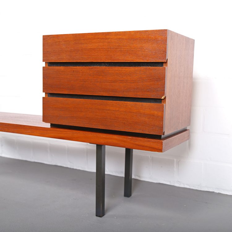 Danish Design Teak Set Telephone Bench with Chest of Drawers and Mirror