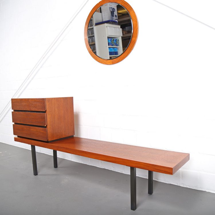 Danish Design Teak Set Telephone Bench with Chest of Drawers and Mirror