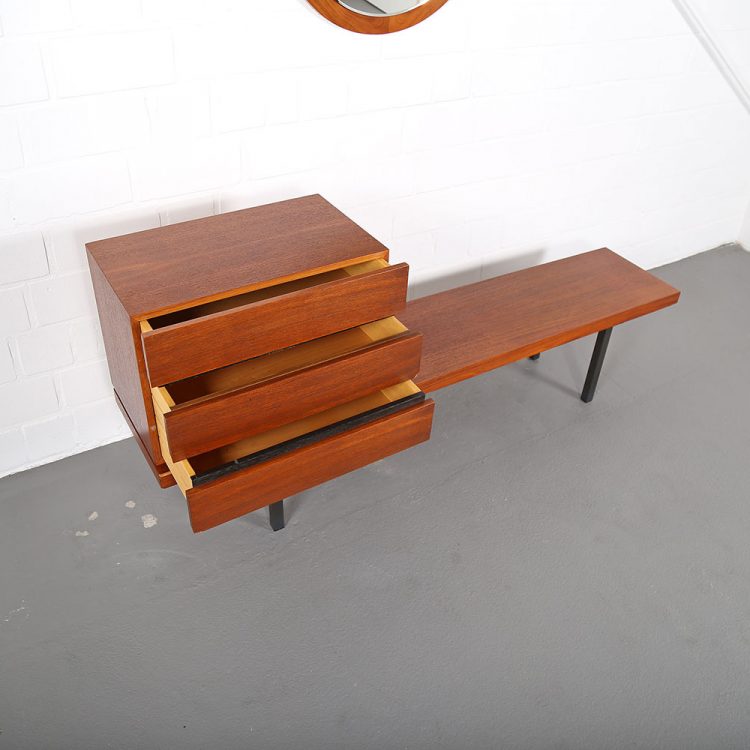 Danish Design Teak Set Telephone Bench with Chest of Drawers and Mirror