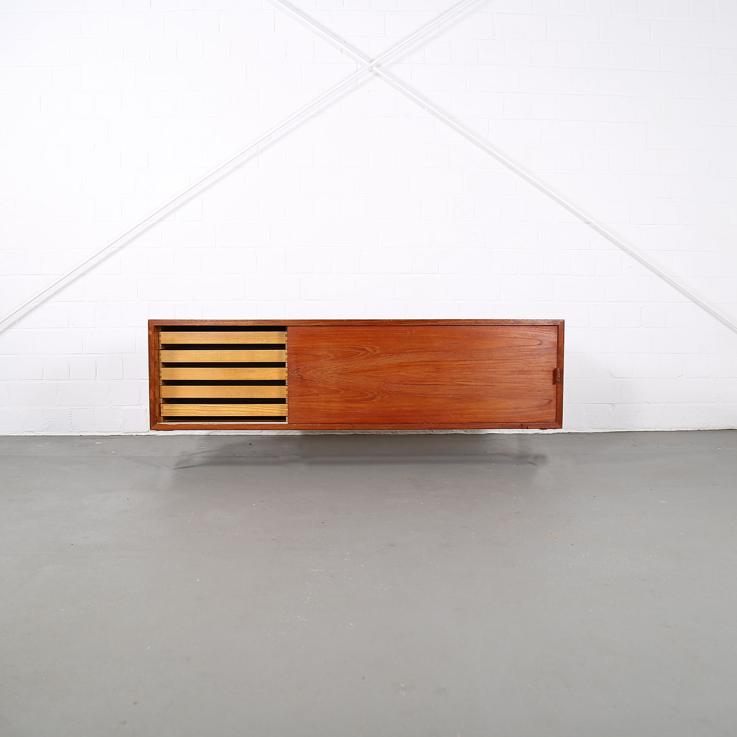Floating Sideboard Wall Mounted Credenza Helmut Magg Deutsche Werkstätten 50s Design Teak Knoll Florence Leather Dorr Handles
