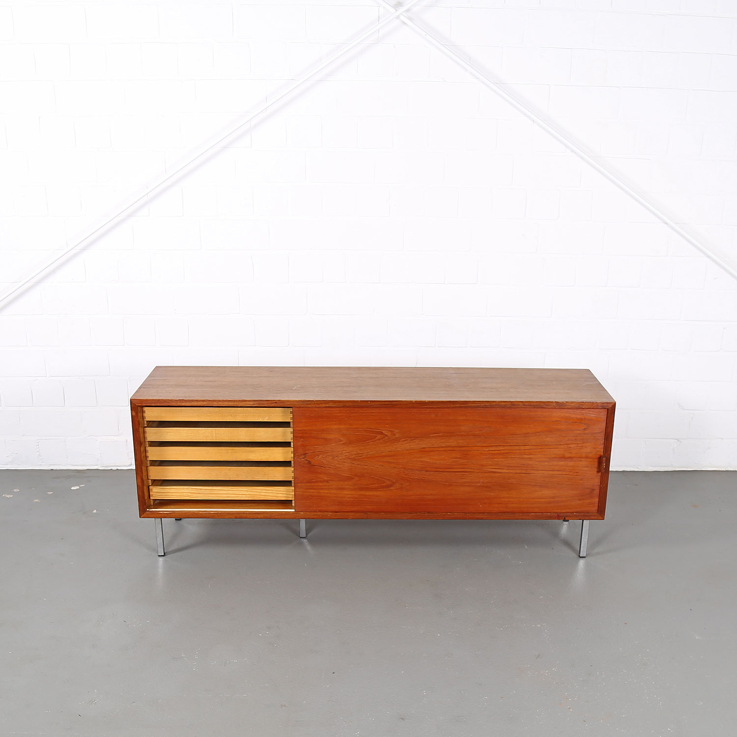 Floating Sideboard Wall Mounted Credenza Helmut Magg Deutsche Werkstätten 50s Design Teak Knoll Florence Leather Dorr Handles