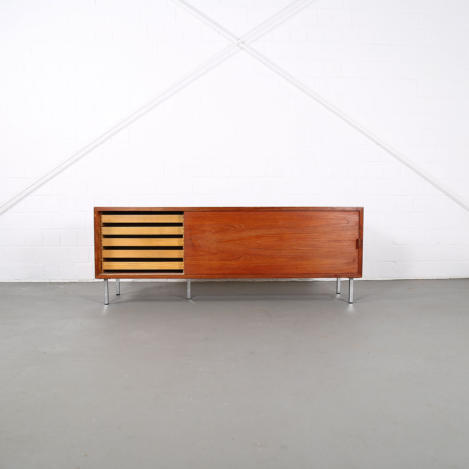 Floating Sideboard Wall Mounted Credenza Helmut Magg Deutsche Werkstätten 50s Design Teak Knoll Florence Leather Dorr Handles