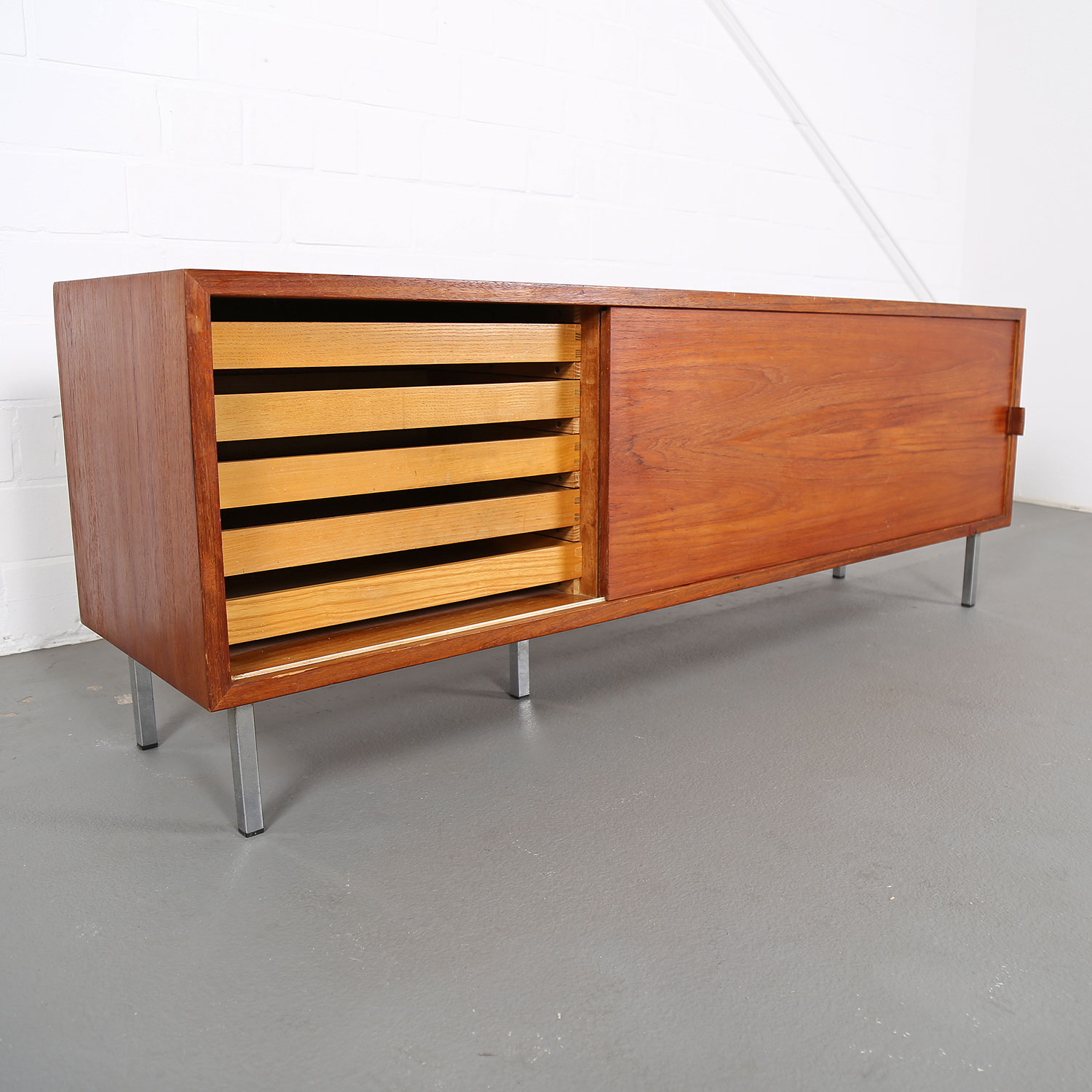 Floating Sideboard Wall Mounted Credenza Helmut Magg Deutsche Werkstätten 50s Design Teak Knoll Florence Leather Dorr Handles