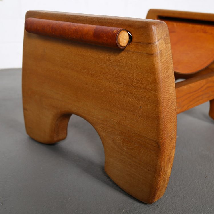 Rare French Oak and Cognac Leather Stool