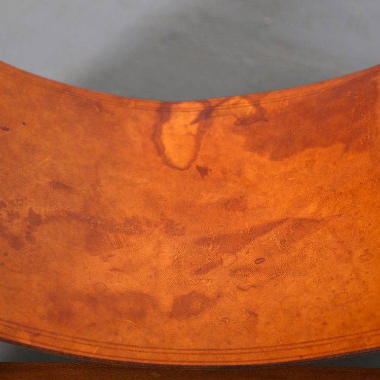 Rare French Oak and Cognac Leather Stool