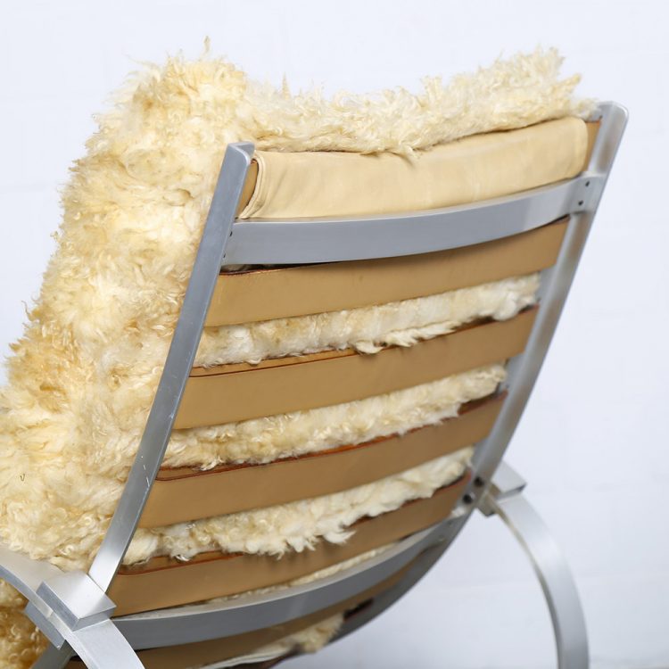 Hans Kaufeld Sheepskin and Brushed Aluminium Mid-Century Modern Rocking Chair