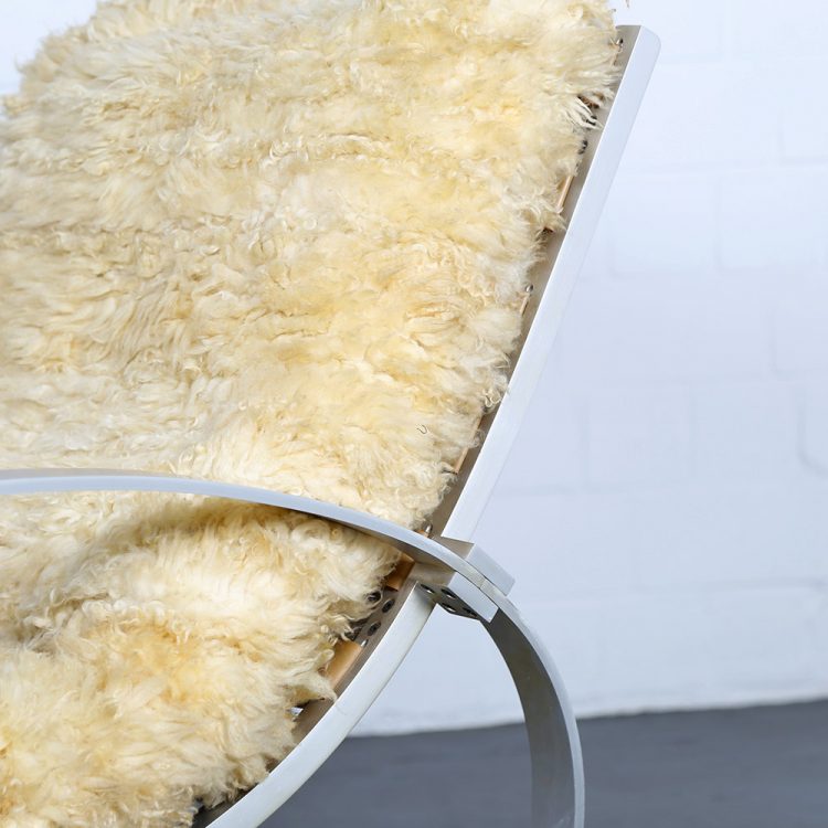 Hans Kaufeld Sheepskin and Brushed Aluminium Mid-Century Modern Rocking Chair