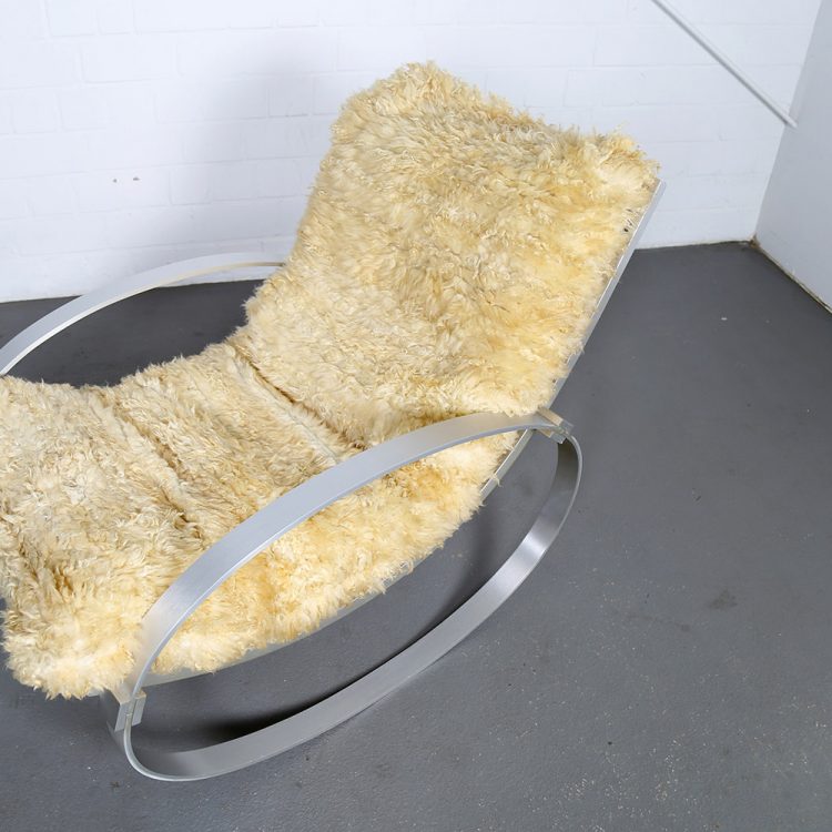 Hans Kaufeld Sheepskin and Brushed Aluminium Mid-Century Modern Rocking Chair