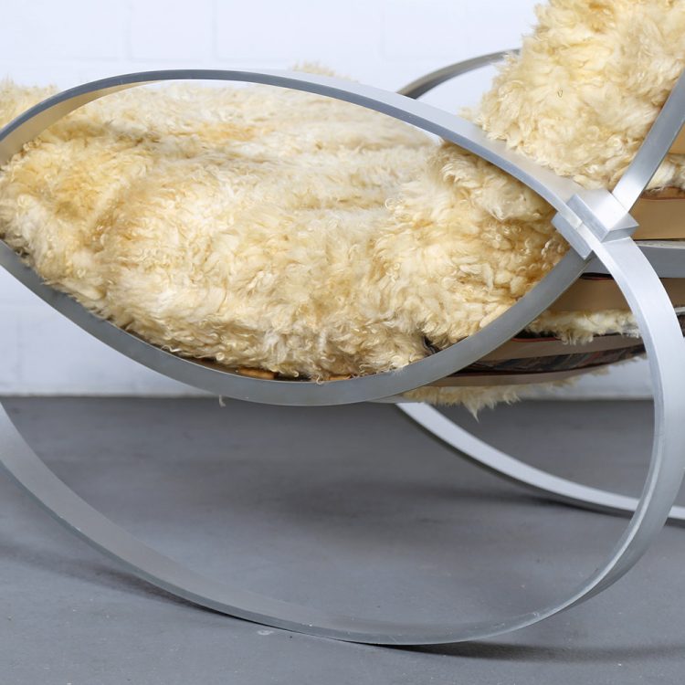 Hans Kaufeld Sheepskin and Brushed Aluminium Mid-Century Modern Rocking Chair