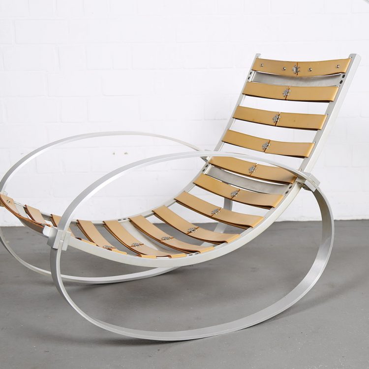 Hans Kaufeld Sheepskin and Brushed Aluminium Mid-Century Modern Rocking Chair