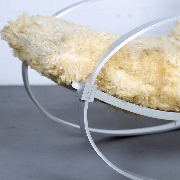 Hans Kaufeld Sheepskin and Brushed Aluminium Mid-Century Modern Rocking Chair