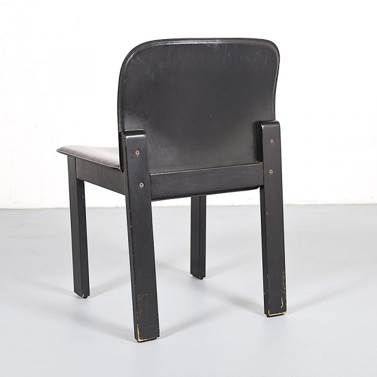 Afra & Tobia Scarpa Style Set of 6 Dining Chairs Wood & Black Leather