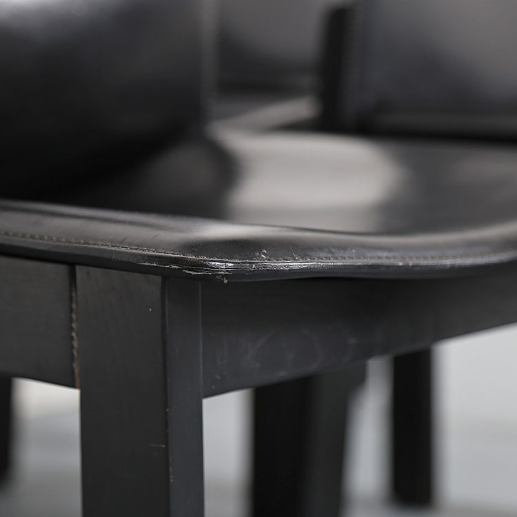 Afra & Tobia Scarpa Style Set of 6 Dining Chairs Wood & Black Leather