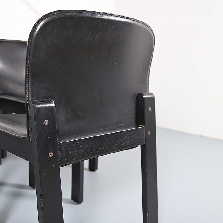 Afra & Tobia Scarpa Style Set of 6 Dining Chairs Wood & Black Leather