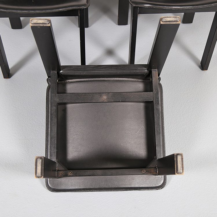 Afra & Tobia Scarpa Style Set of 6 Dining Chairs Wood & Black Leather