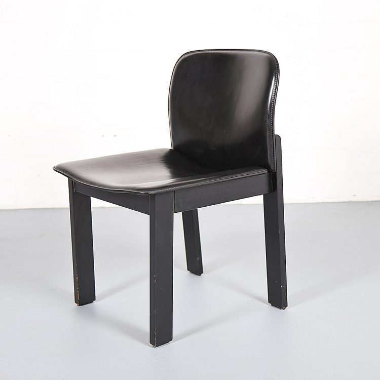 Afra & Tobia Scarpa Style Set of 6 Dining Chairs Wood & Black Leather