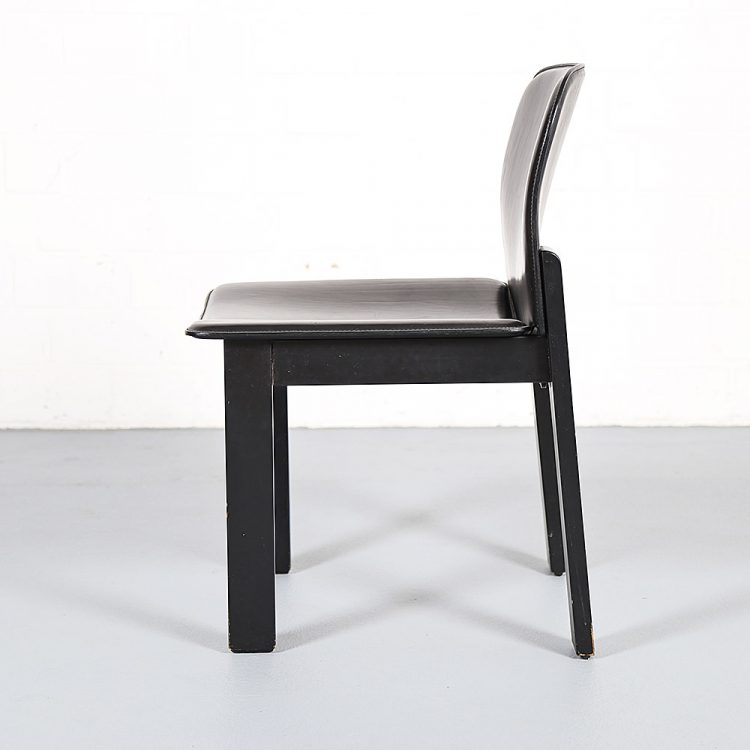 Afra & Tobia Scarpa Style Set of 6 Dining Chairs Wood & Black Leather