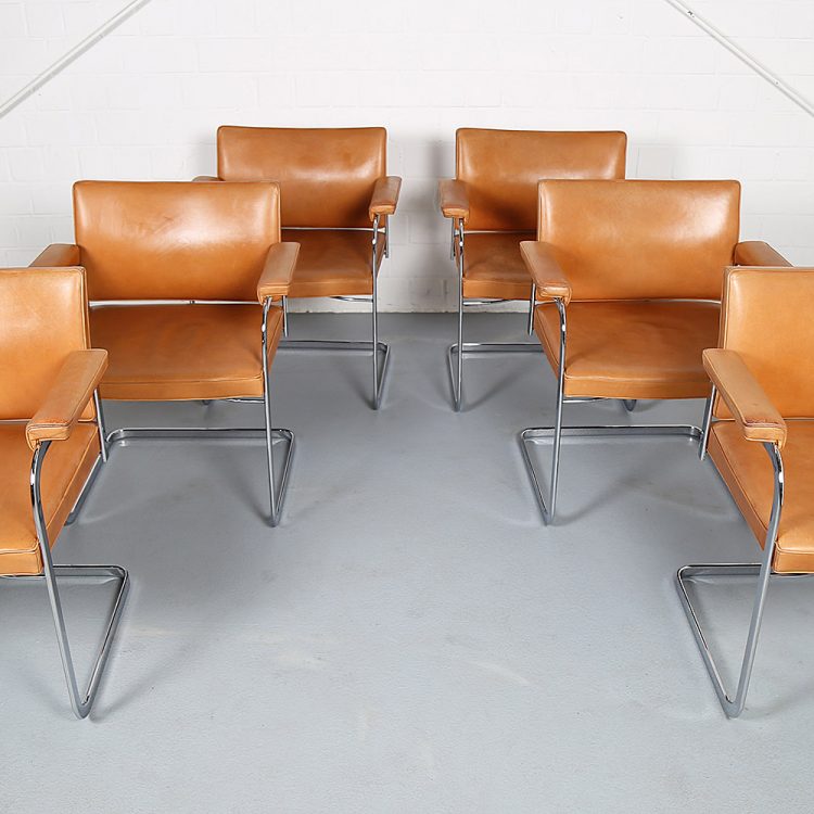 Set of 6 De Sede RH 305 Dining Chairs Design by Robert Haussmann in Cognac Leather