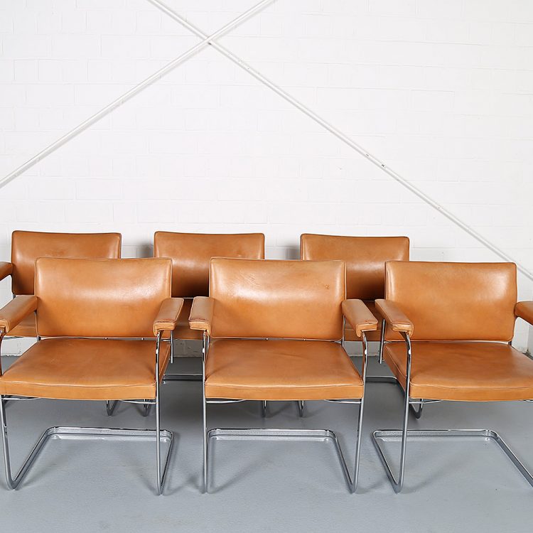 Set of 6 De Sede RH 305 Dining Chairs Design by Robert Haussmann in Cognac Leather