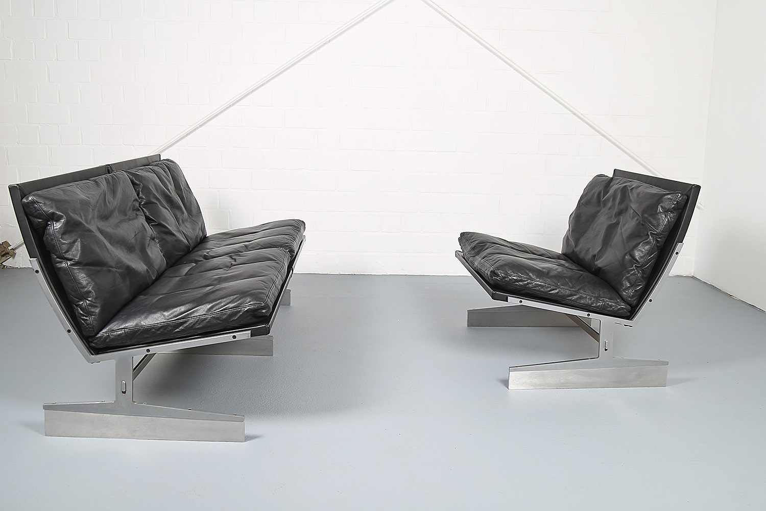 Klassisches Echtleder-Sofa Modell BO-562 entworfen von Preben Fabricius und Jorgen Kastholm für Bo-Ex, hochwertiges dänisches Design-Möbelstück.