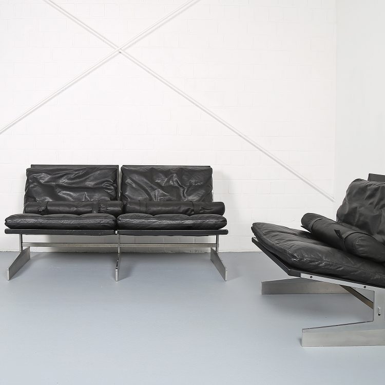 Klassisches Echtleder-Sofa Modell BO-562 entworfen von Preben Fabricius und Jorgen Kastholm für Bo-Ex, hochwertiges dänisches Design-Möbelstück.