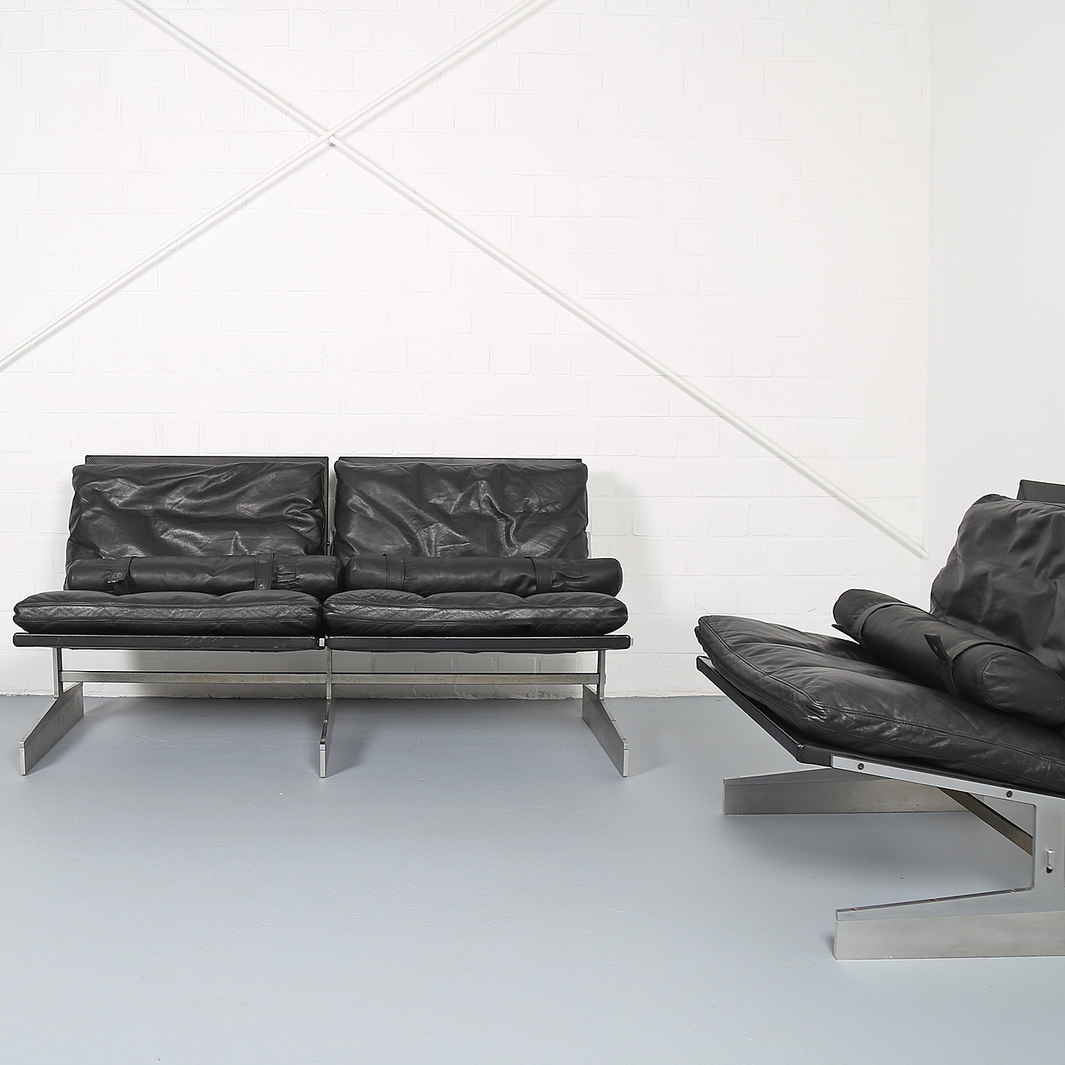 Klassisches Echtleder-Sofa Modell BO-562 entworfen von Preben Fabricius und Jorgen Kastholm für Bo-Ex, hochwertiges dänisches Design-Möbelstück.