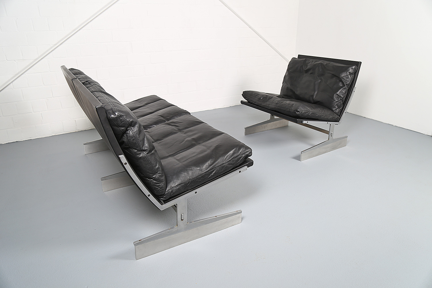 Klassisches Echtleder-Sofa Modell BO-562 entworfen von Preben Fabricius und Jorgen Kastholm für Bo-Ex, hochwertiges dänisches Design-Möbelstück.