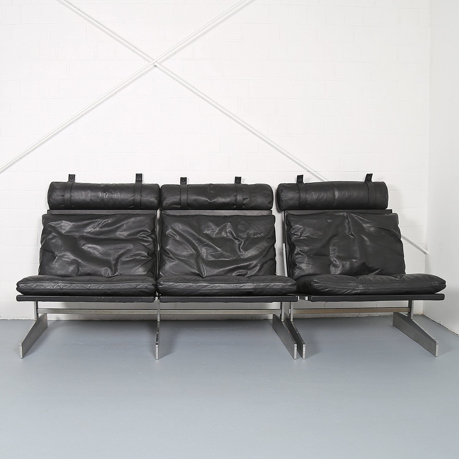 Klassisches Echtleder-Sofa Modell BO-562 entworfen von Preben Fabricius und Jorgen Kastholm für Bo-Ex, hochwertiges dänisches Design-Möbelstück.