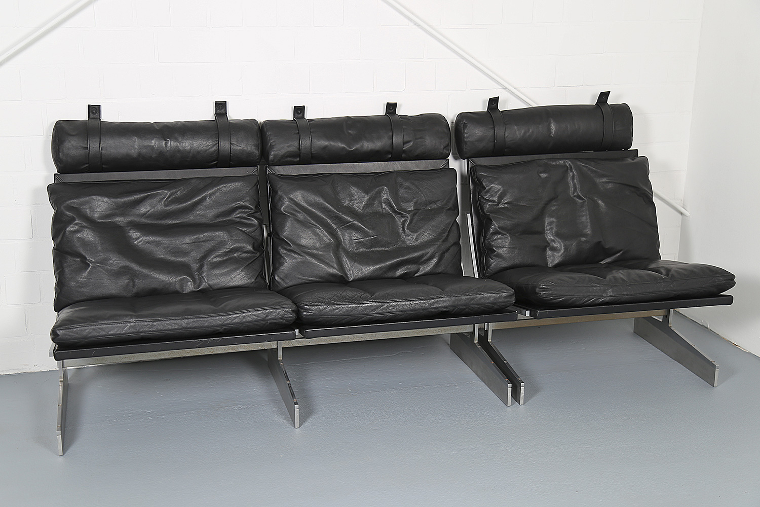 Klassisches Echtleder-Sofa Modell BO-562 entworfen von Preben Fabricius und Jorgen Kastholm für Bo-Ex, hochwertiges dänisches Design-Möbelstück.