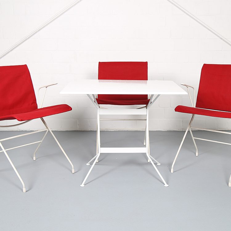 French mid-century vintage garden set designed by Raoul Guys (attributed) 3 chairs and a table