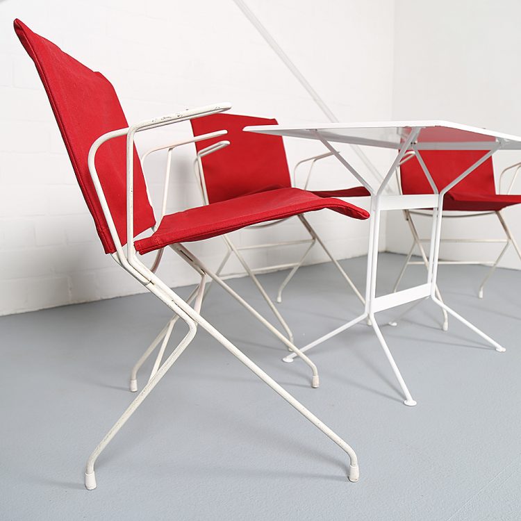 French mid-century vintage garden set designed by Raoul Guys (attributed) 3 chairs and a table