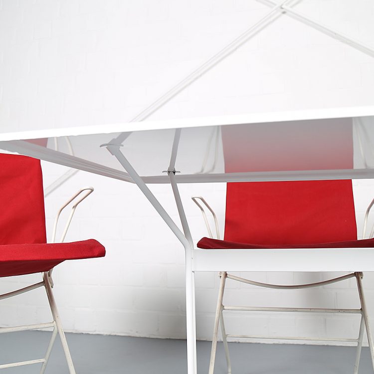 French mid-century vintage garden set designed by Raoul Guys (attributed) 3 chairs and a table