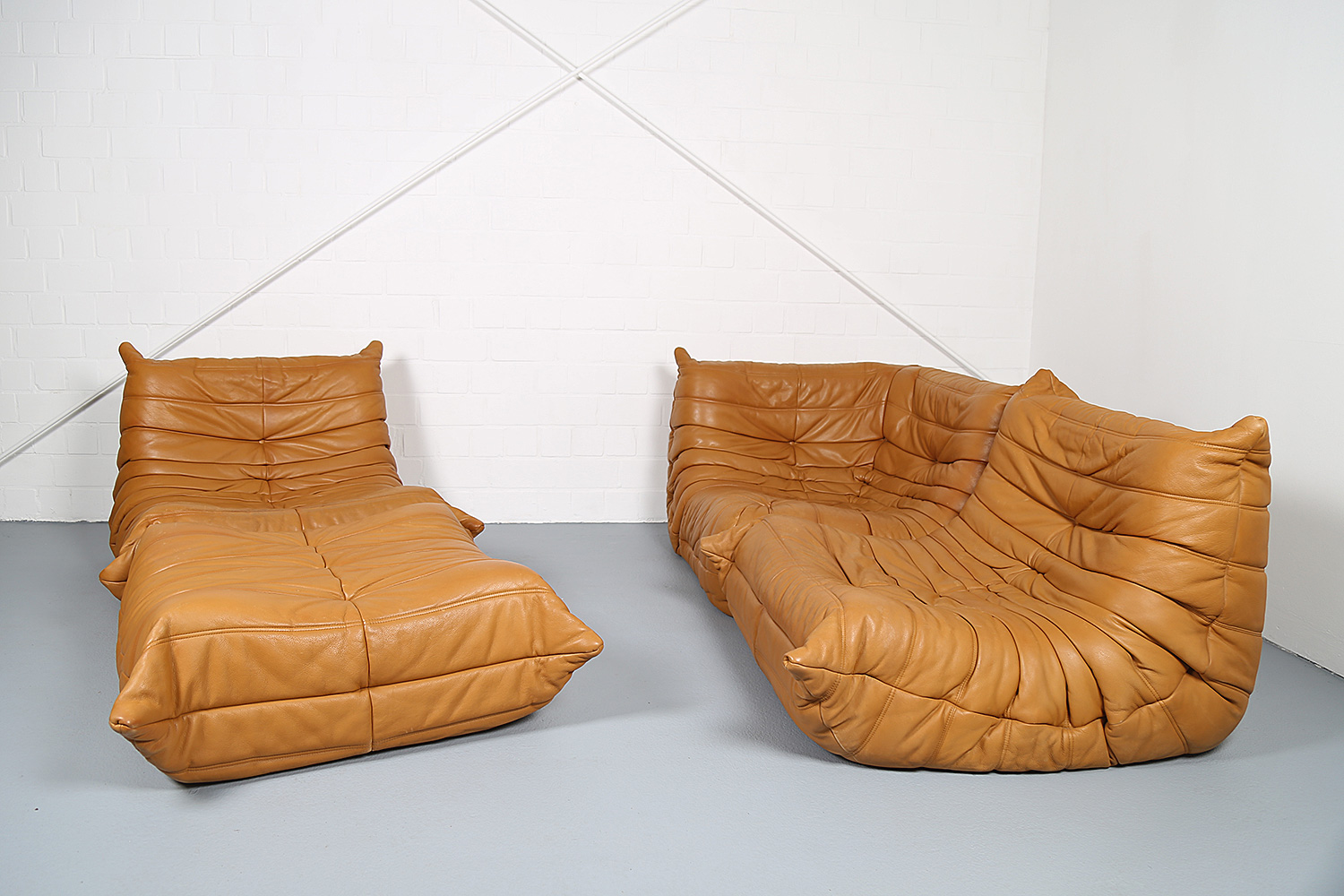 Ligne Roset Togo Leder Cognac, gebrauchtes Design-Sofa, Michel Ducaroy Klassiker, Vintage Togo Sofa Original.
