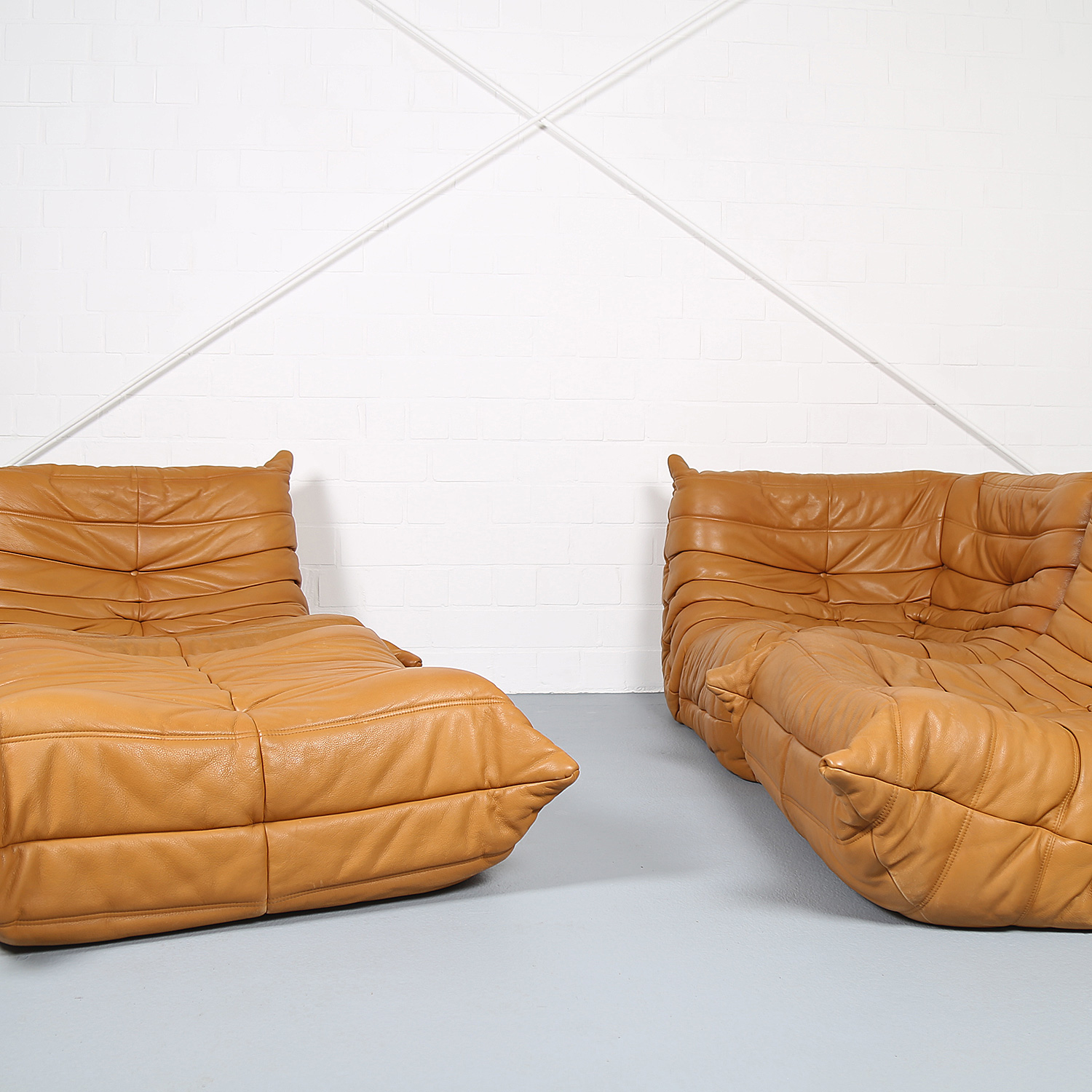 Ligne Roset Togo Leder Cognac, gebrauchtes Design-Sofa, Michel Ducaroy Klassiker, Vintage Togo Sofa Original.