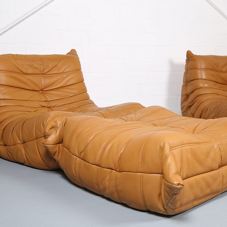 Cognac Leather Ligne Roset Togo Set from 2010 designed by Michel Ducaroy