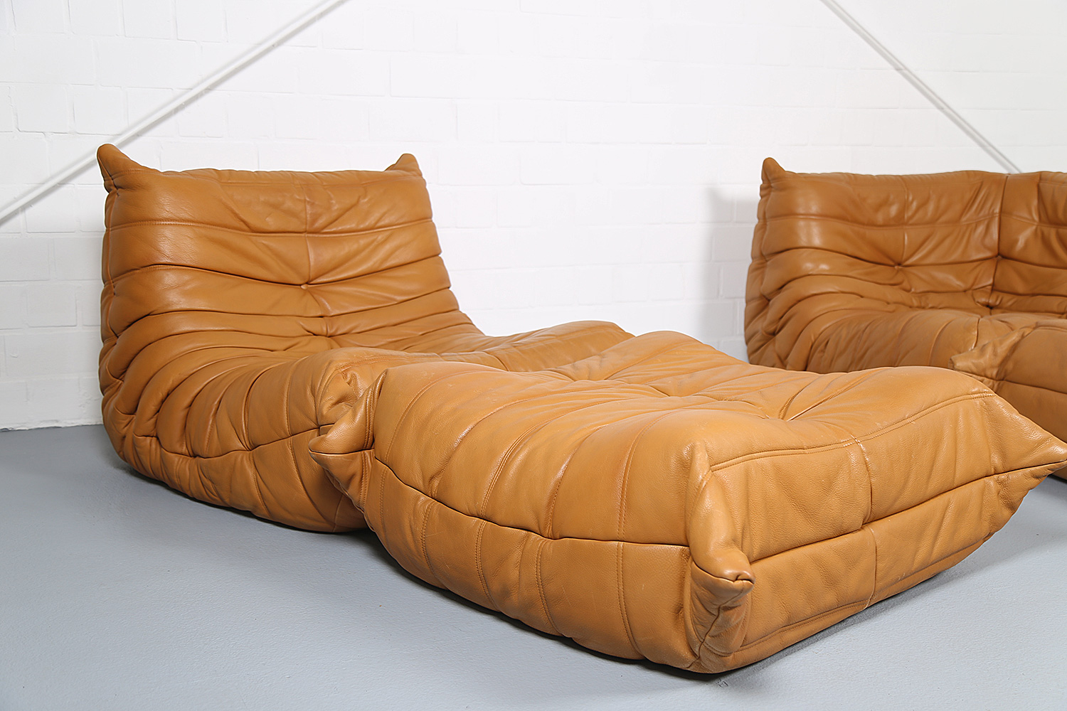 Ligne Roset Togo Leder Cognac, gebrauchtes Design-Sofa, Michel Ducaroy Klassiker, Vintage Togo Sofa Original.
