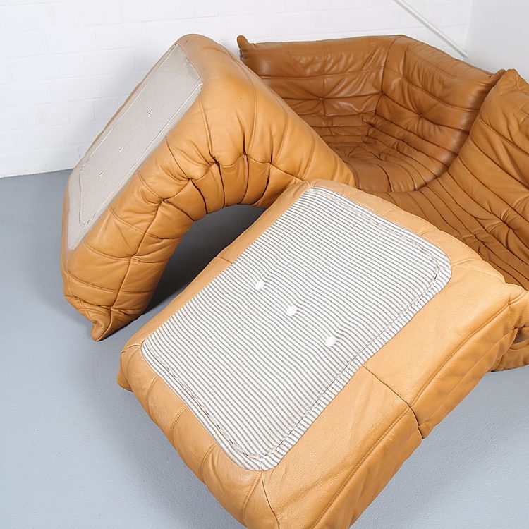 Cognac Leather Ligne Roset Togo Set from 2010 designed by Michel Ducaroy