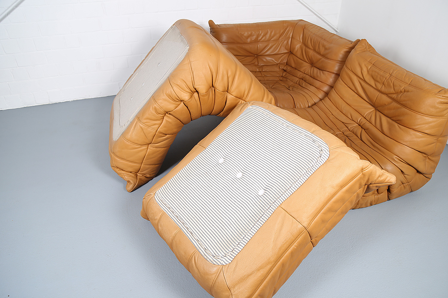 Ligne Roset Togo Leder Cognac, gebrauchtes Design-Sofa, Michel Ducaroy Klassiker, Vintage Togo Sofa Original.