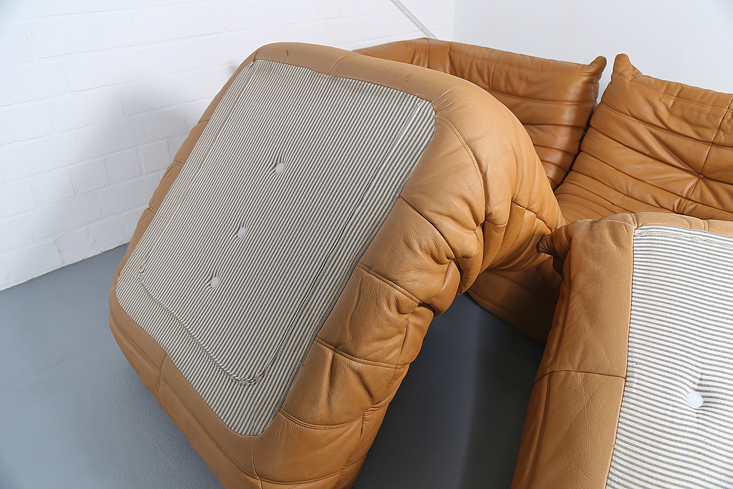 Ligne Roset Togo Leder Cognac, gebrauchtes Design-Sofa, Michel Ducaroy Klassiker, Vintage Togo Sofa Original.
