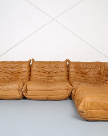 Ligne Roset Togo Leder Cognac, gebrauchtes Design-Sofa, Michel Ducaroy Klassiker, Vintage Togo Sofa Original.